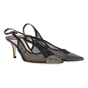 Jimmy Choo Anika Crystal-Embellished Slingback Pumps aus schwarzem Mesh und Leder 7748690804796