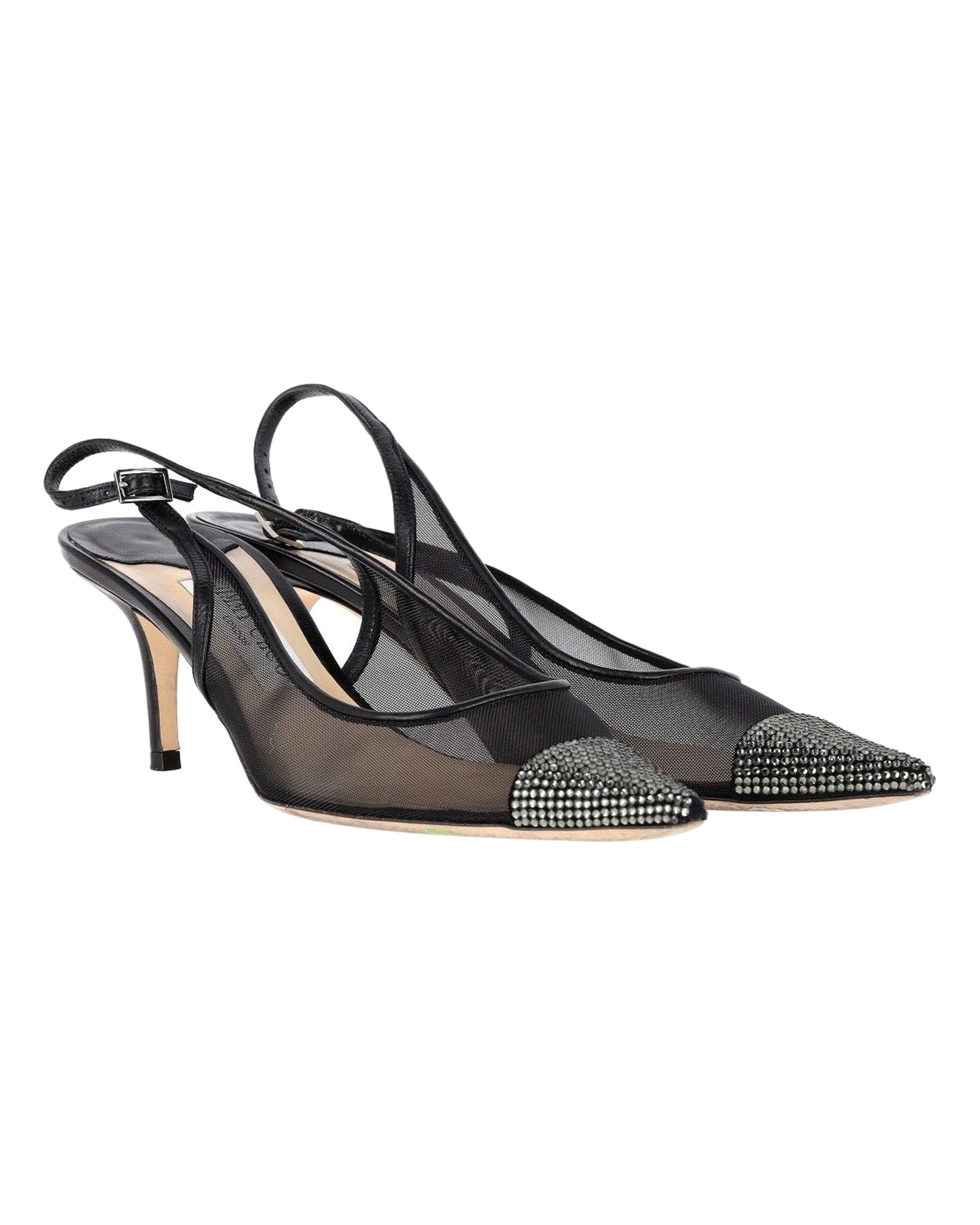 Jimmy Choo Anika Kristall-Slingback Pumps aus schwarzem Mesh und Leder