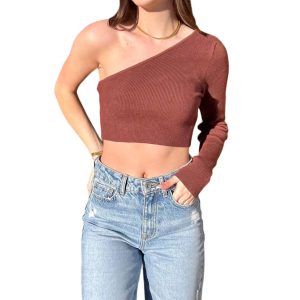 One Sided Crop Top in Choco braun