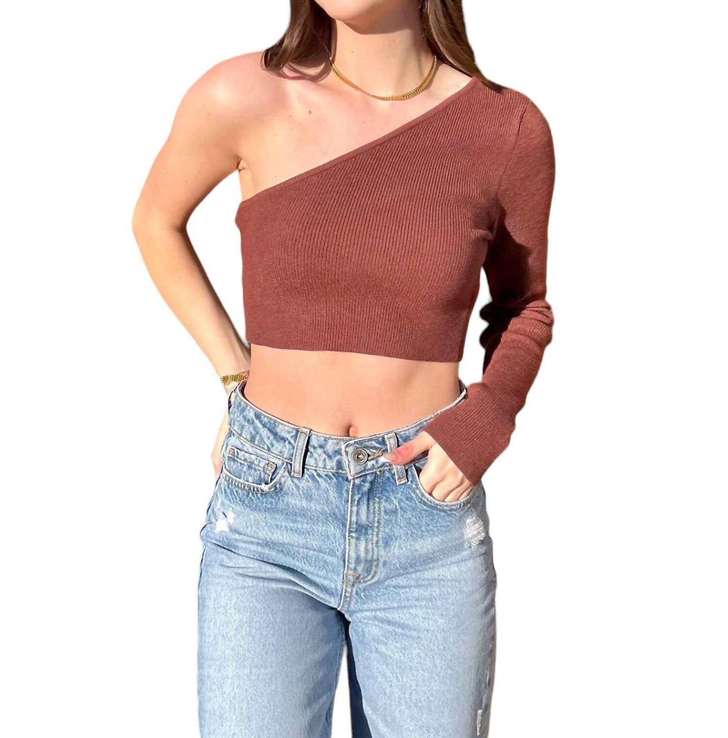 Einseitiges Crop Top in Choco Braun