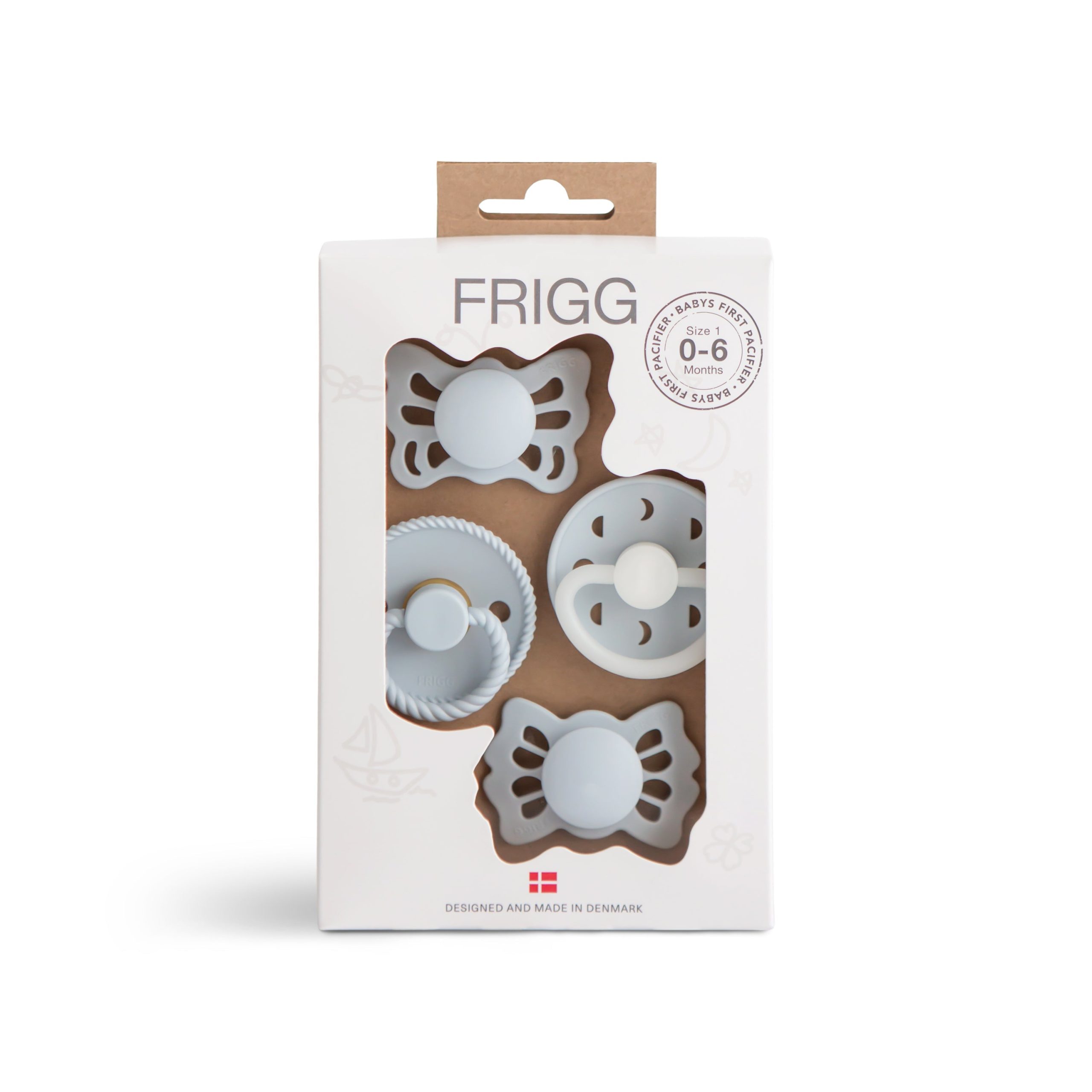 FRIGG Baby’s First Schnuller Moonlight Sailing (Puderblau), 4er-Pack
