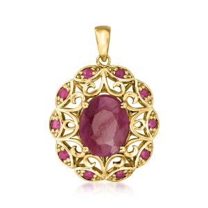 Ross-Simons Rubin Openwork Anhänger aus 14kt Gelbgold