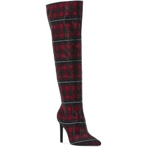 Saveria Rhinestone Über-die-Knie Stiefel plaid
