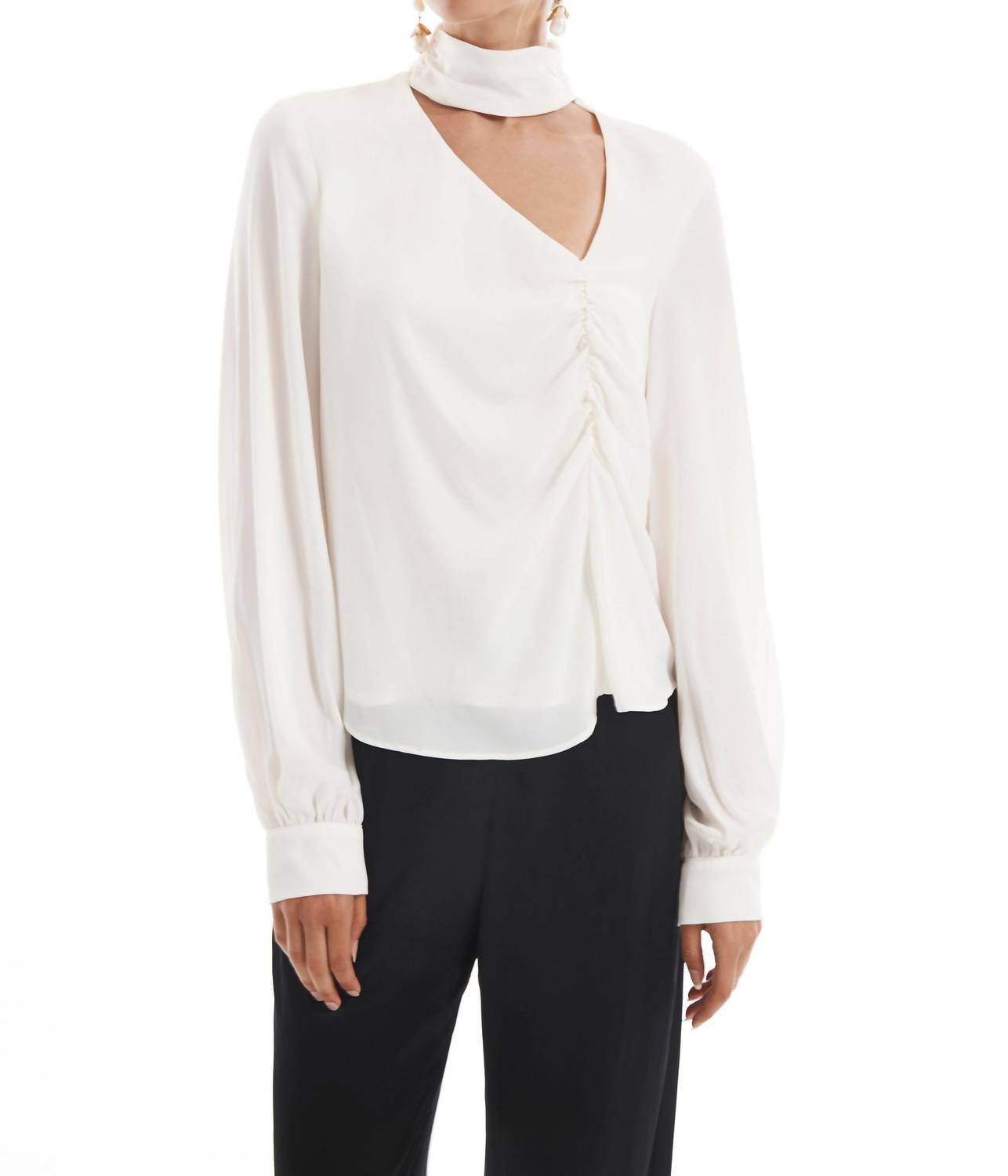 Asymmetrische Schlüsselloch Rollkragen Bluse in Creme