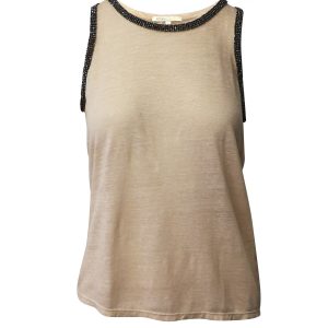 Maje Tank Top Jewel Neckline in beige Leinen