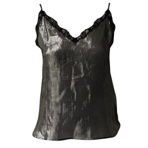 Sandro Lace-Trimmed Tank Top in Metallic Silber Seide
