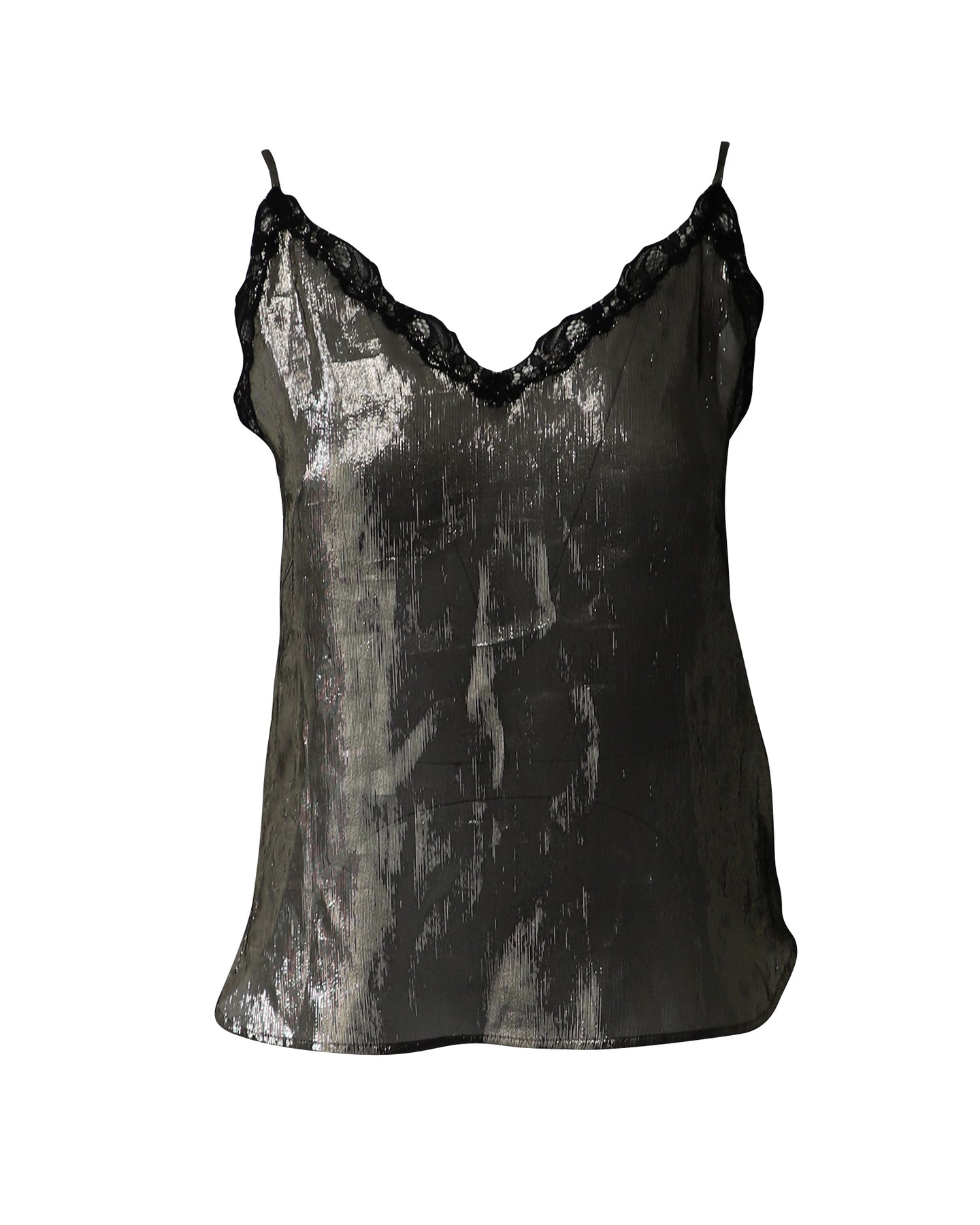 Sandro Top Top aus metallischer Silberseide mit Spitze
