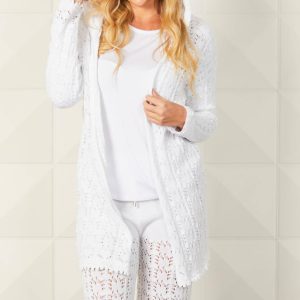Crochet Lange Kapuzenjacke in weiß
