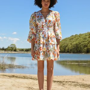 Flower Land Baumwolle Viskose voile Minikleid