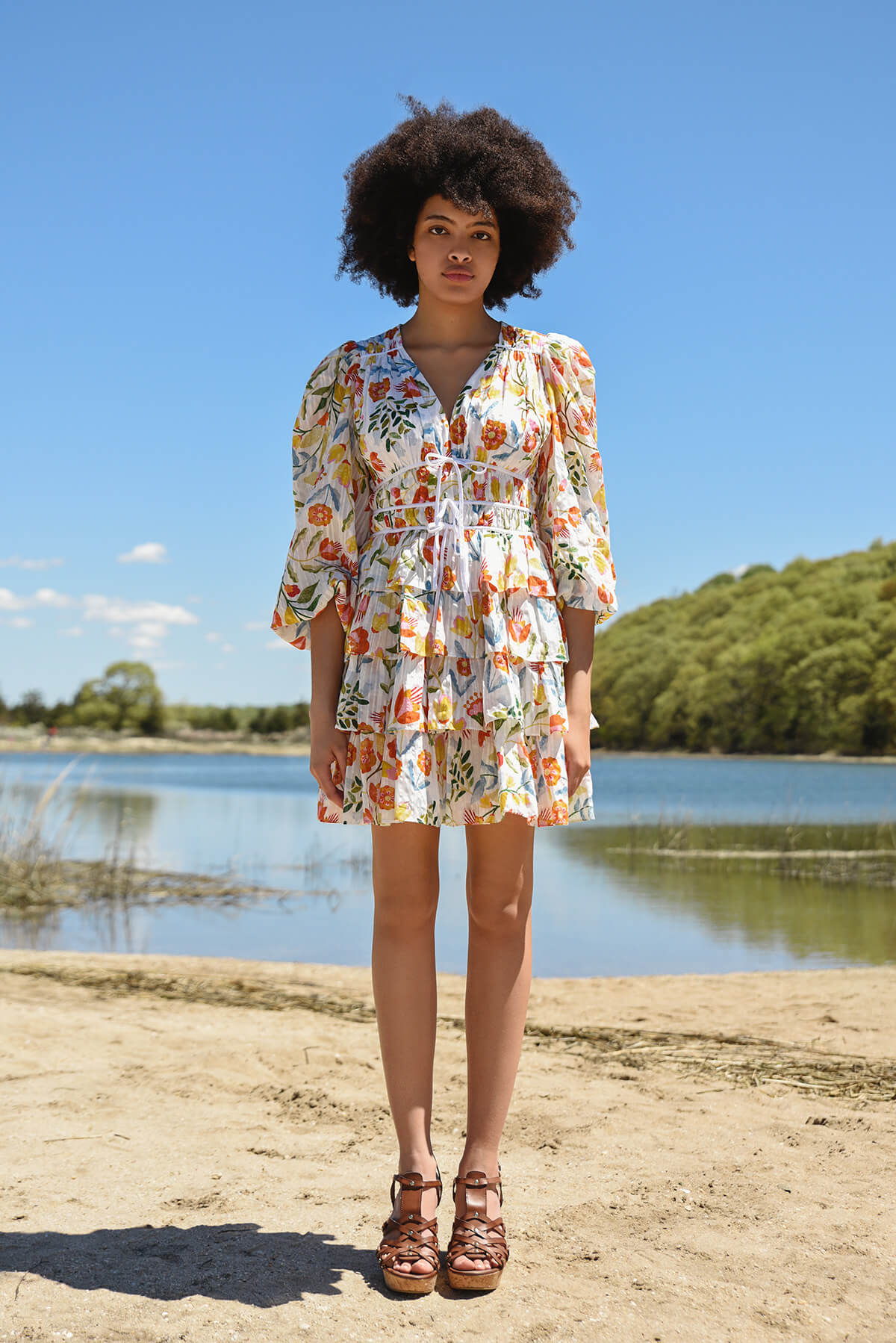 Blume Land Baumwolle Viskose Voile Minikleid