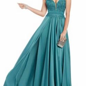 Satin bestickt Kleid in grün