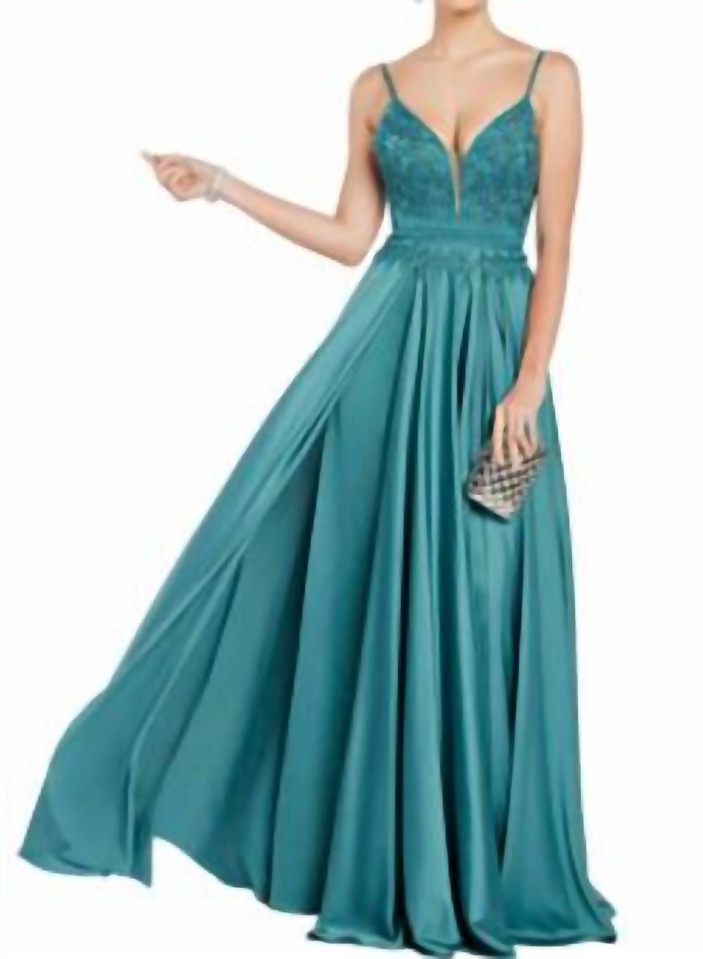 Satin bestickt Kleid in grün