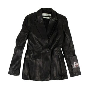Off weiß c/o virgil abloh Leder Blazer Jacke – schwarz