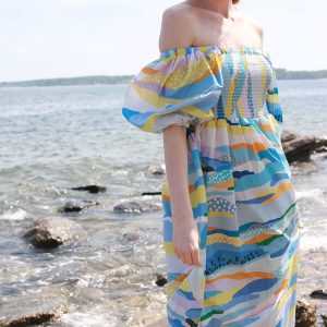 Landscape Smocked Kleid aus Baumwolle Seide