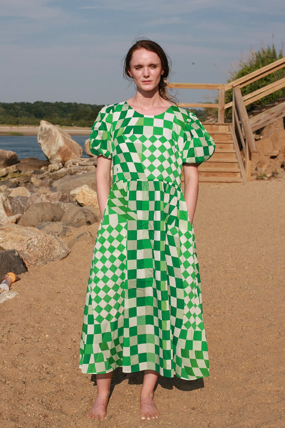 Grüne Phantasie Midi Kleid
