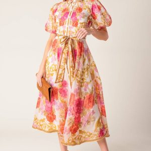 MAKING IT RIGHT Elfenbein mit Blumenmuster gewebt Midikleid