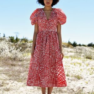 Roter Gingham Taft-Midikleid