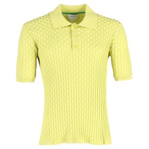 Bottega Veneta Triangle-Jacquard Poloshirt aus gelber Seide 7748693164092