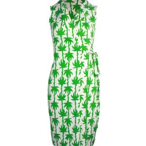 Diane Von Furstenberg bedrucktes ärmelloses Wickelkleid in weißem Druck Seide 7748693033020