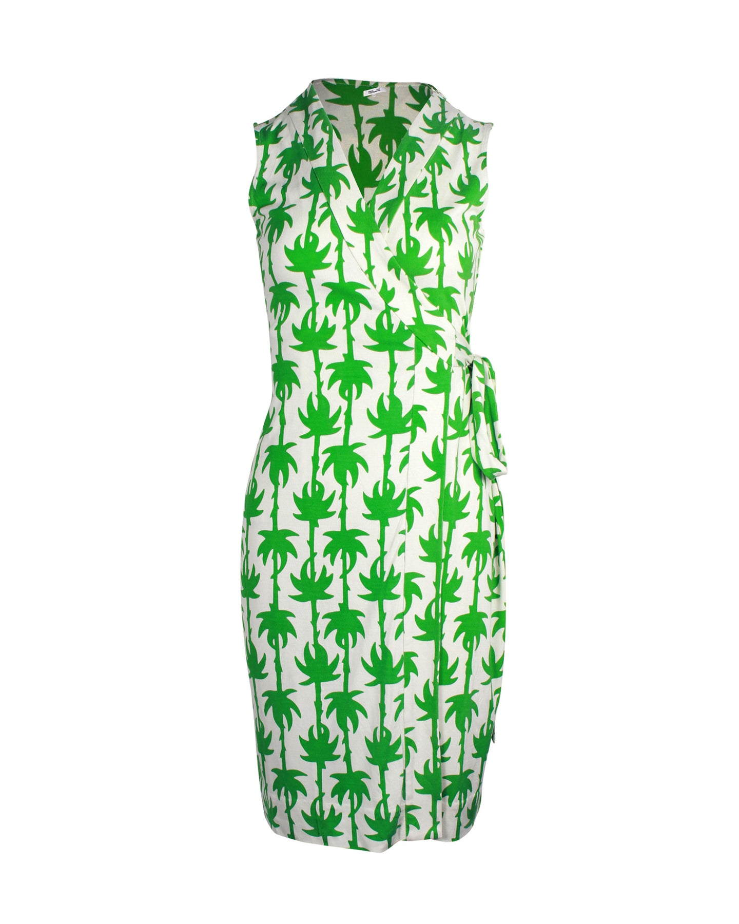 Diane Von Furstenberg Bedrucktes ärmelloses Wickelkleid aus weißer bedruckter Seide