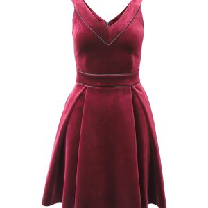 Maje Ärmellos V-Ausschnitt Minikleid aus rotem Samt