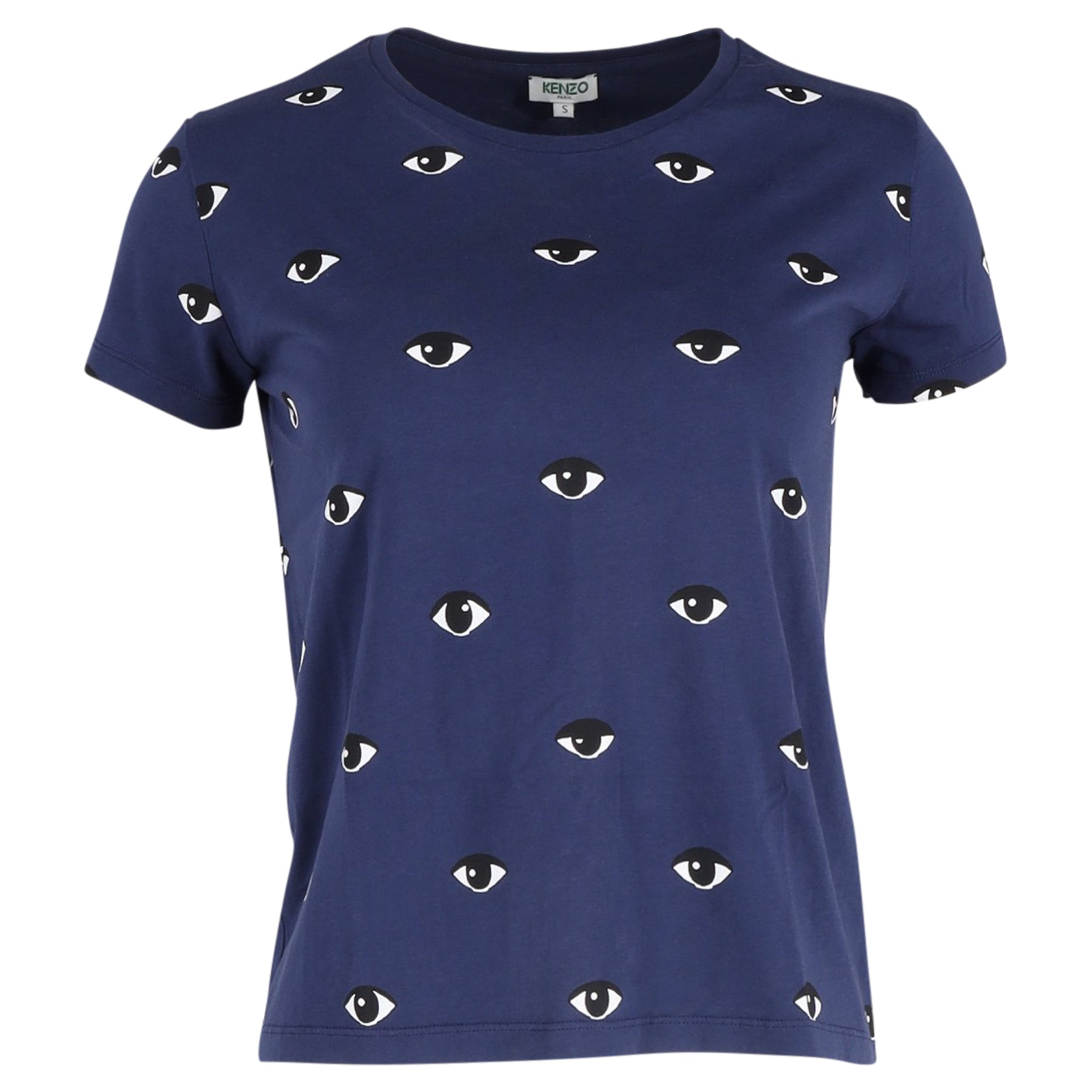 Kenzo Damen Eyes Rundhals T-Shirt aus blauer Baumwolle