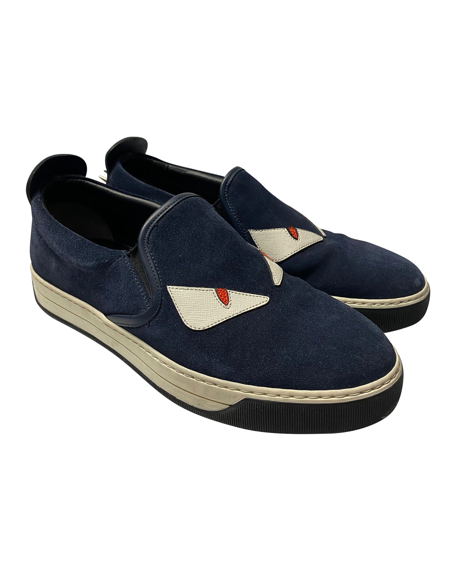 Fendi Monster 3D Eyes Slip-On Sneaker aus Veloursleder in Marineblau