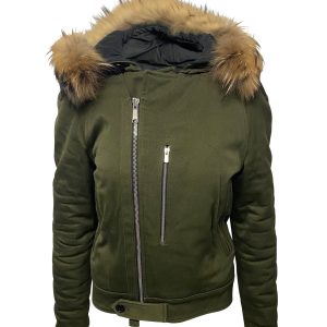 Sandro Paris Fur Trim Kapuzenparka aus grüner Baumwolle 7748699914300