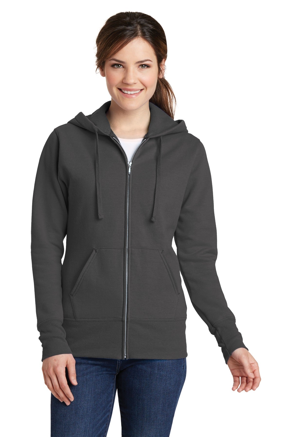 Port & Company Core Fleece-Kapuzenpullover mit durchgehendem Reißverschluss für Damen