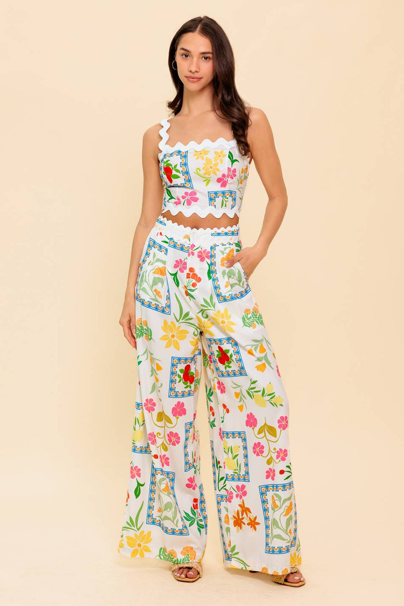 MARIGOLD Elfenbein gewebt Top und Hose Set
