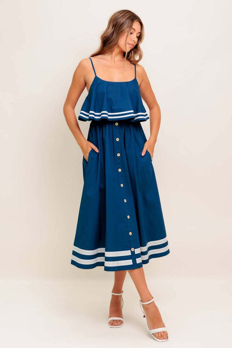 EARTH RHYTHM Dunkelblau gewebt MIDI Kleid