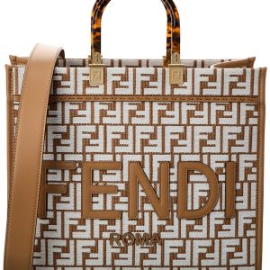 FENDI Sunshine Medium Raffia & Leder Tote