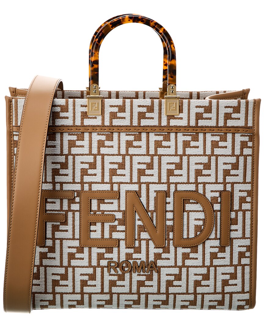 FENDI Sunshine mittel Tragetasche aus Raffia & Leder