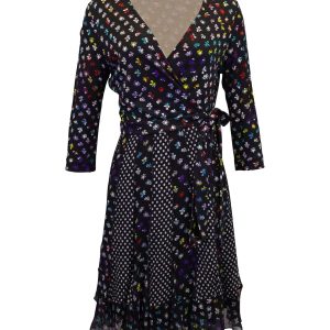 Diane von Furstenberg Caprice – Wickelkleid aus schwarzer Seide mit Einsätzen
