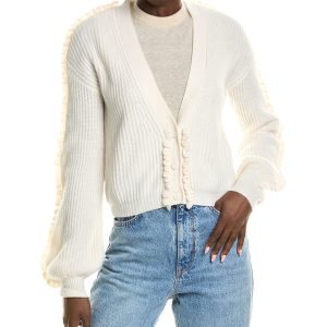 QUINN Rüschen Trimm Kaschmir Strickjacke