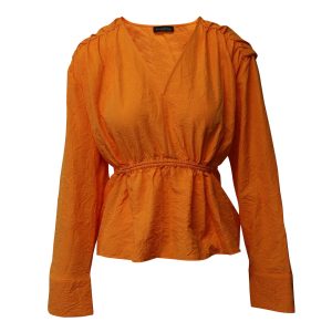 Stine Goya Bluse mit V-Ausschnitt aus orangefarbenem Polyester
