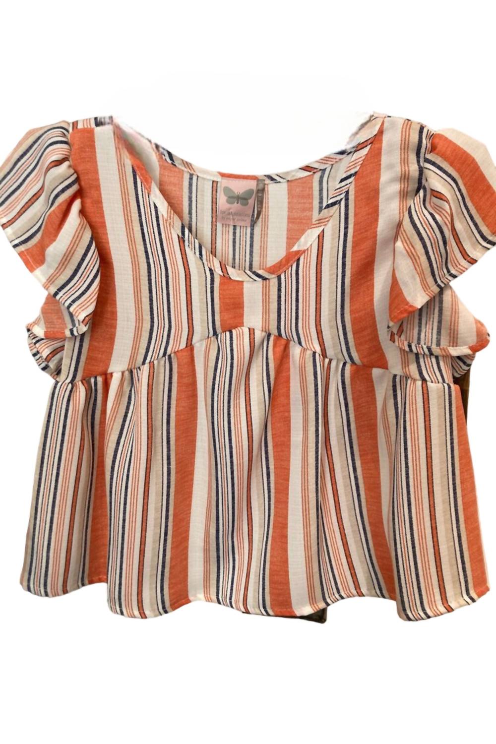 Gestreifte gewebte Bluse in Weiß, Orange, Marine