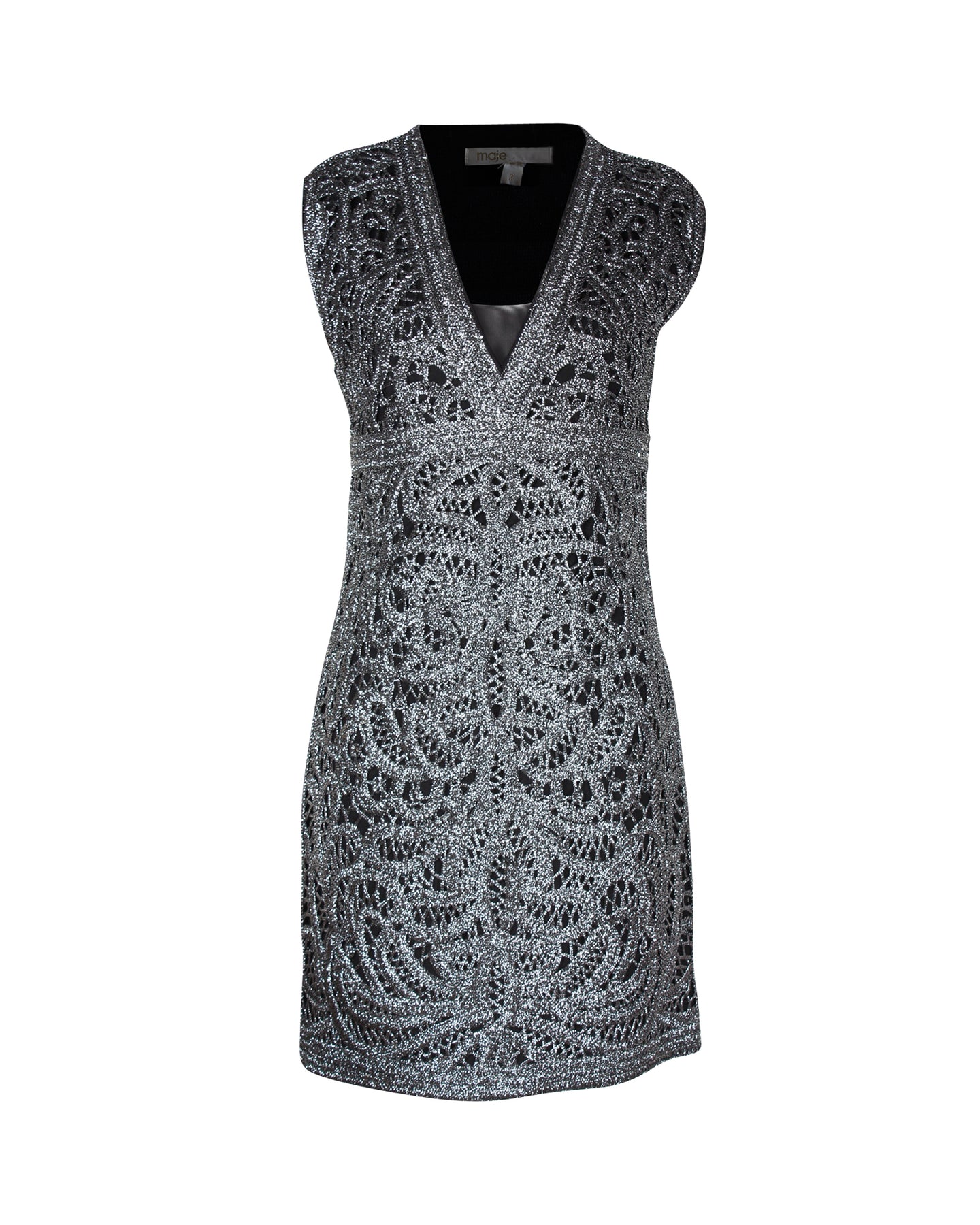 Maje Minikleid mit V-Ausschnitt aus silbernem Polyester