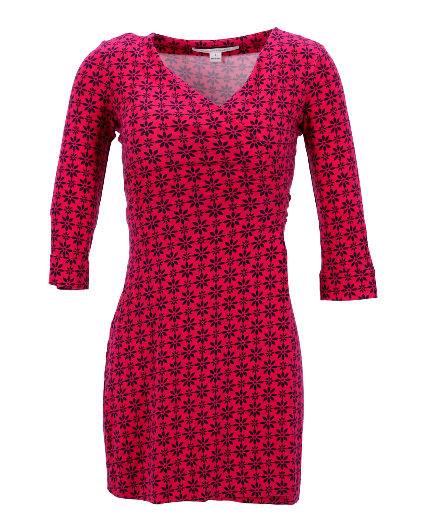 Diane Von Furstenberg Bedrucktes Wickelkleid aus roter Baumwolle
