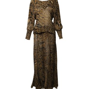 Ganni Tiger Muster Rock und Bluse in mehrfarbiger Viskose