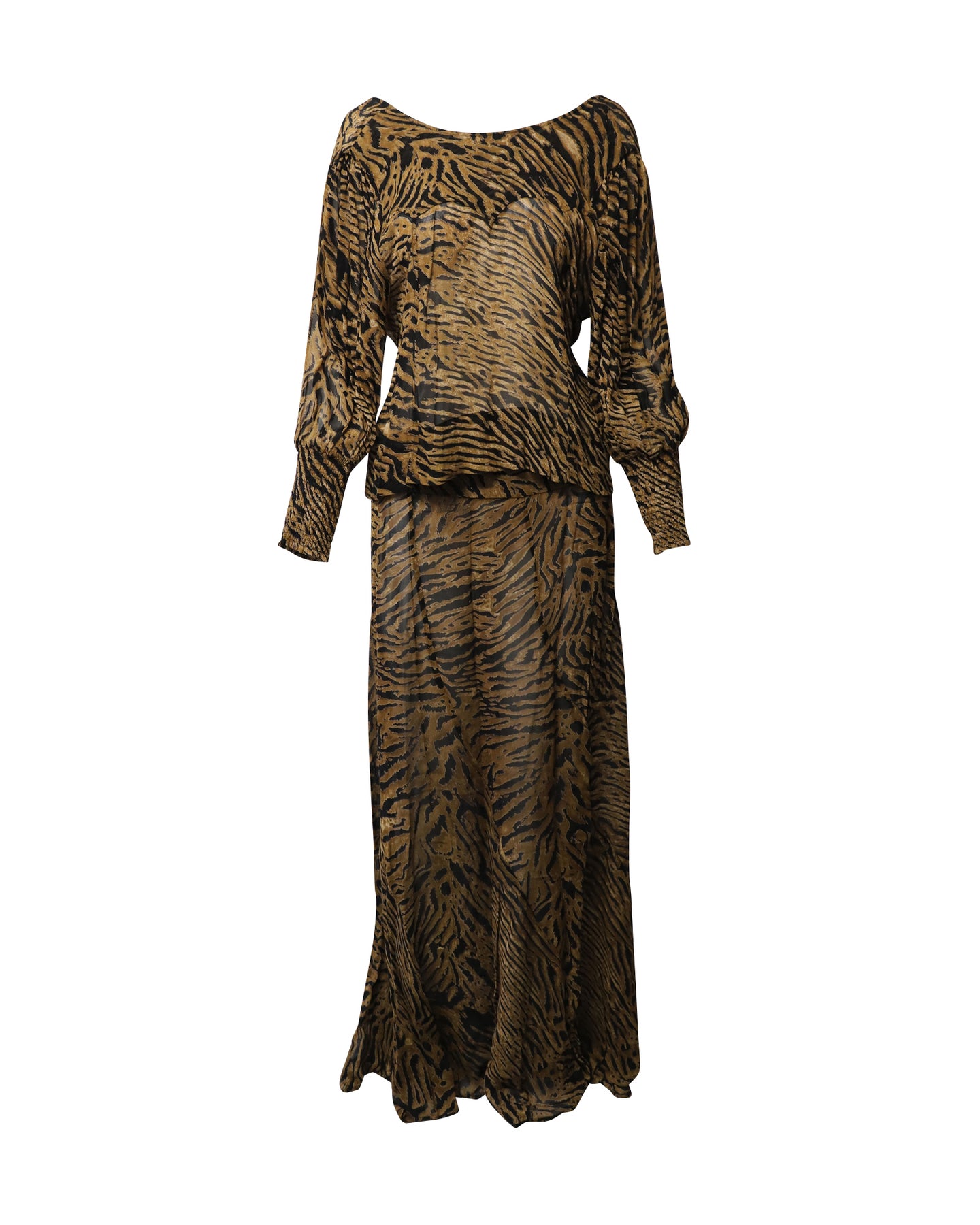 Ganni Tiger Muster Rock und Bluse in mehrfarbiger Viskose