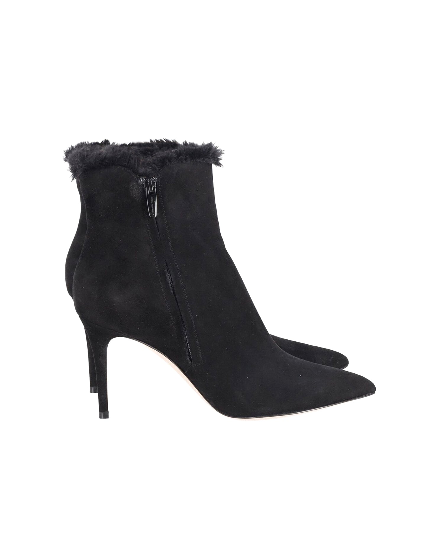 Gianvito Rossi Pelz gefütterte Stiefeletten aus schwarzem Wildleder