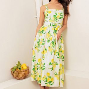 BEAMING PERFECTION Elfenbein gewebt Midikleid
