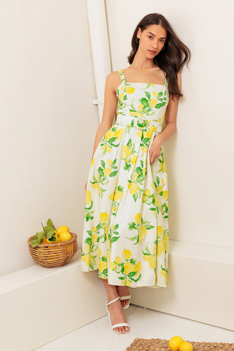 BEAMING PERFEKTION Elfenbein gewebt MIDI Kleid