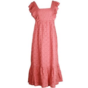 Ba&sh Byrd Broderie Anglaise Midikleid aus rosa Baumwolle 7748685791292