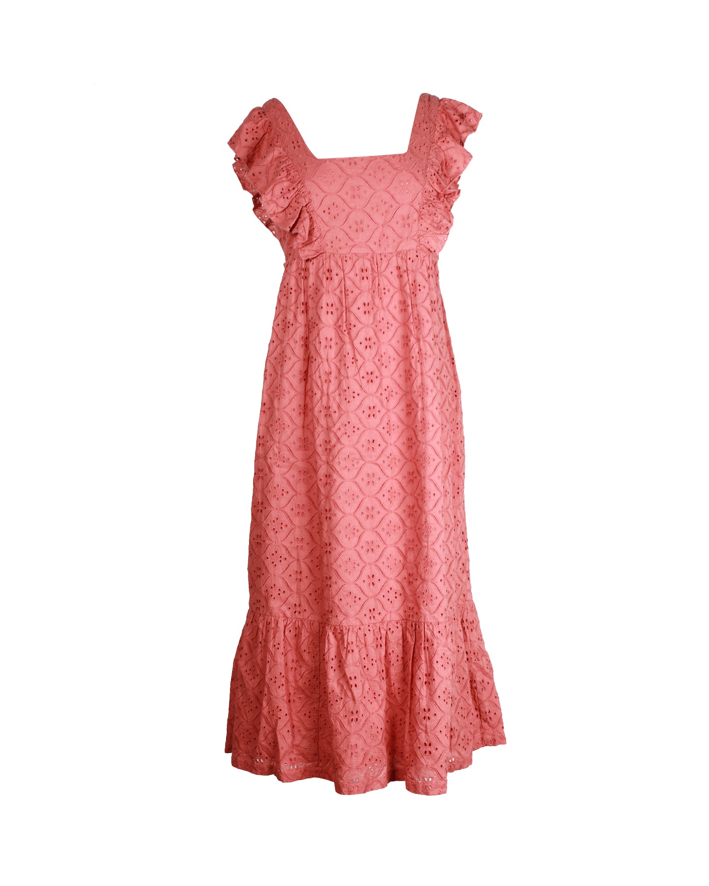 Ba&sh Byrd Broderie Anglaise Midikleid aus rosa Baumwolle