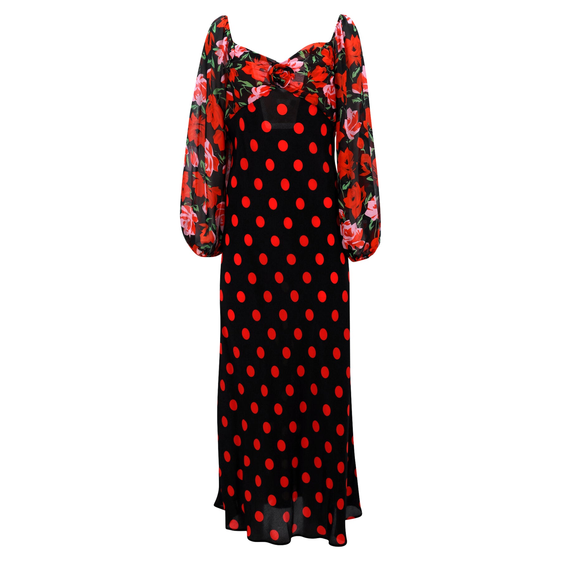 Rixo Josephine Kleid aus schwarzer und roter Seide