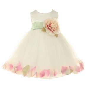 Baby Mädchen Elfenbein Pfirsich Blütenblatt verziert Satin Tüll Blumenmädchen Kleid 6-24M