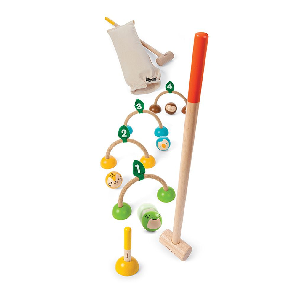 PlanToys Nachhaltiges nicht-toxisches Kinder Croquet Yard Spiel