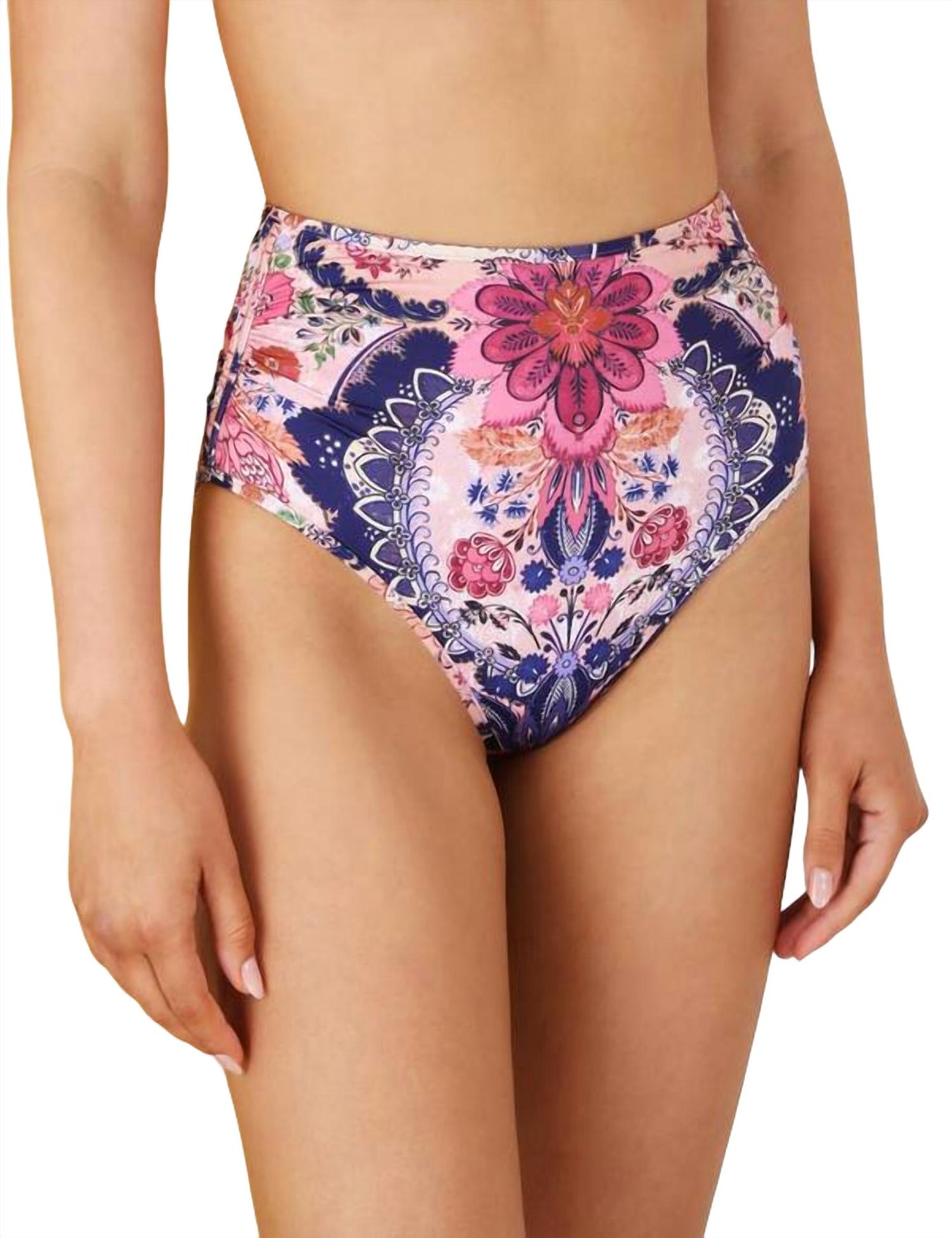 Damen Laurel Rouched Hohe Taille Hosen In Dunkelblau Barock mit Blumenmuster